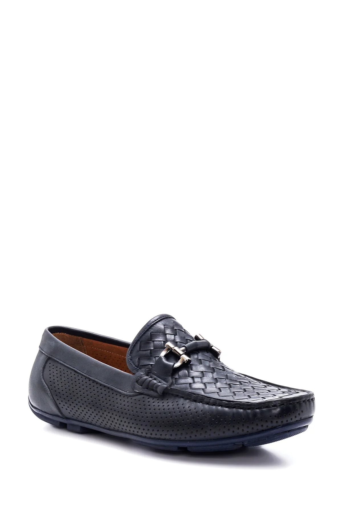 Erkek Lacivert Deri Örgülü Casual Loafer - Image 3