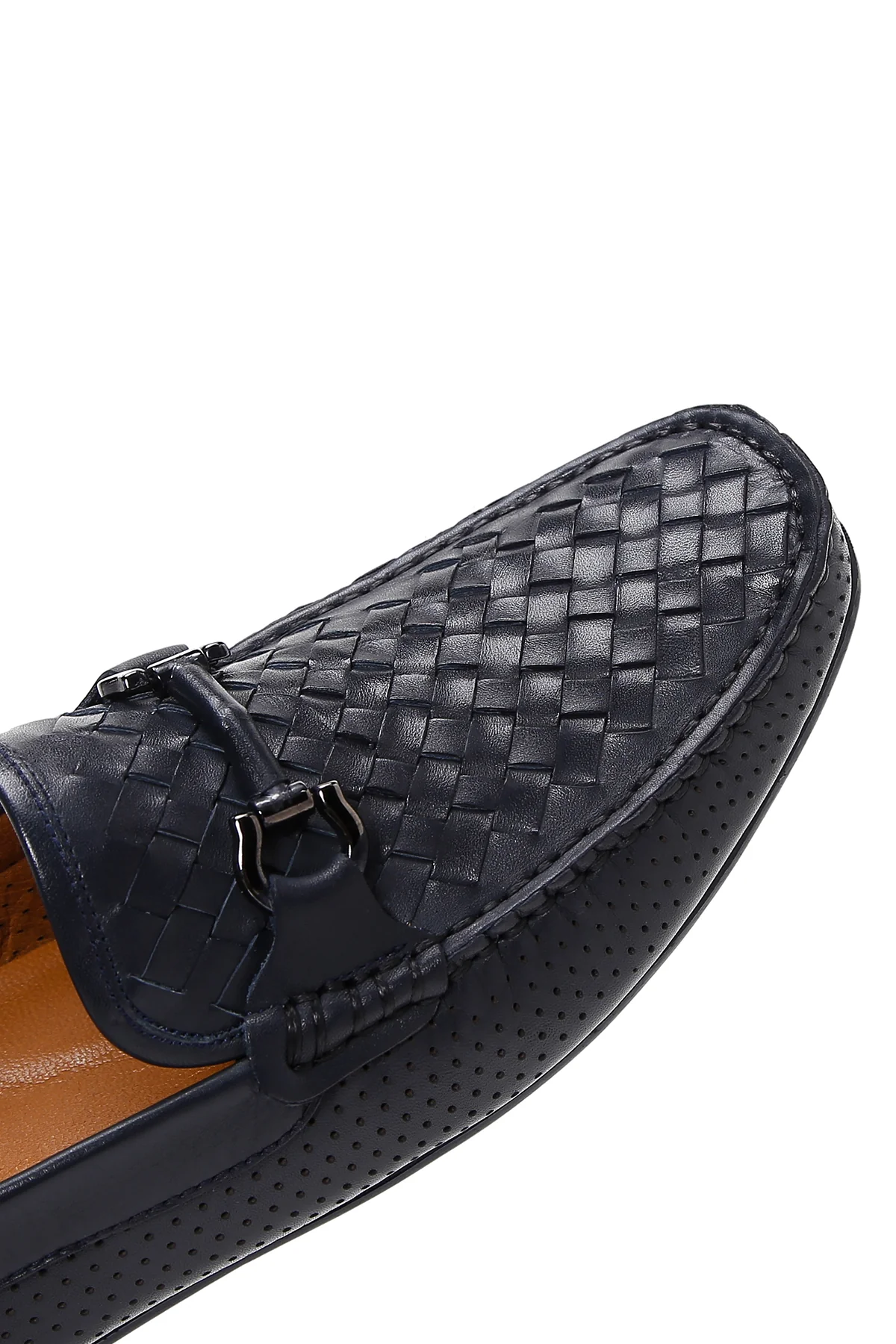 Erkek Lacivert Deri Örgülü Tokalı Loafer - Image 9