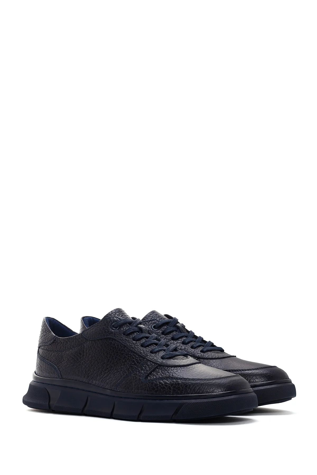 Erkek Lacivert Deri Sneaker - Image 3