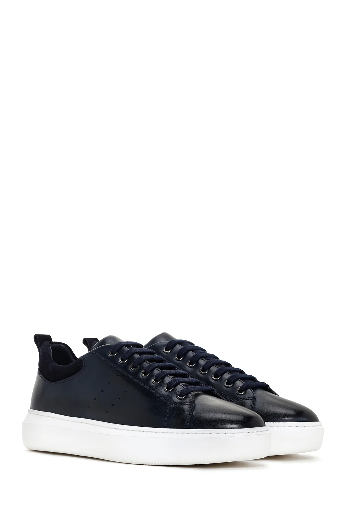 Erkek Lacivert Deri Sneaker - Image 3