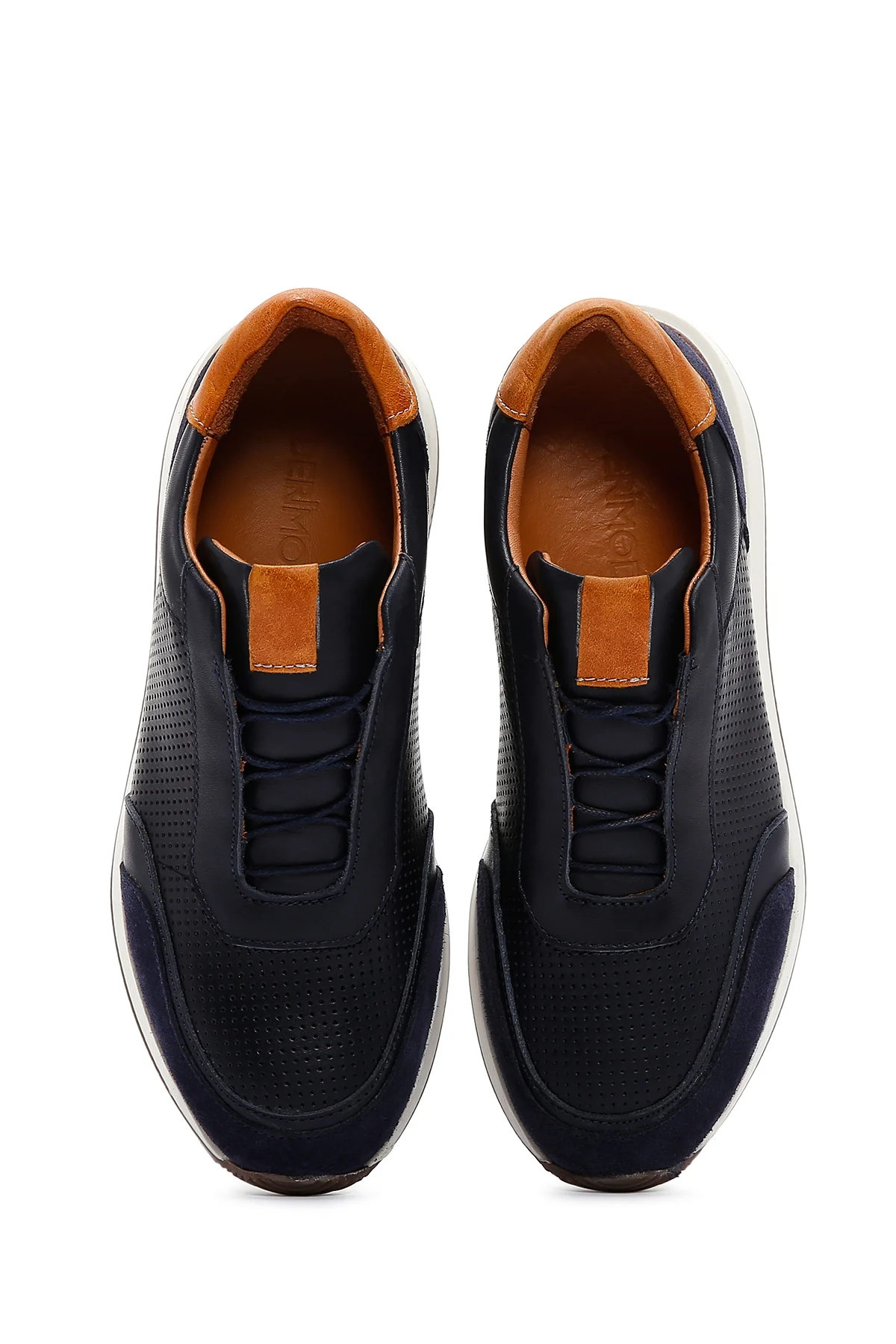 Erkek Lacivert Deri Süet Detaylı Sneaker - Image 6