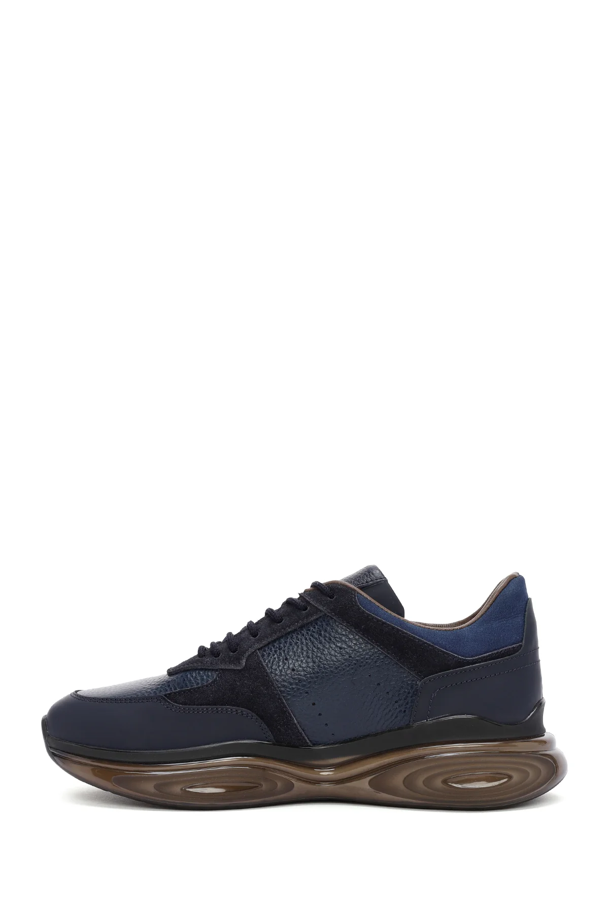 Erkek Lacivert Kalın Tabanlı Bağcıklı Deri Casual Sneaker - Image 2