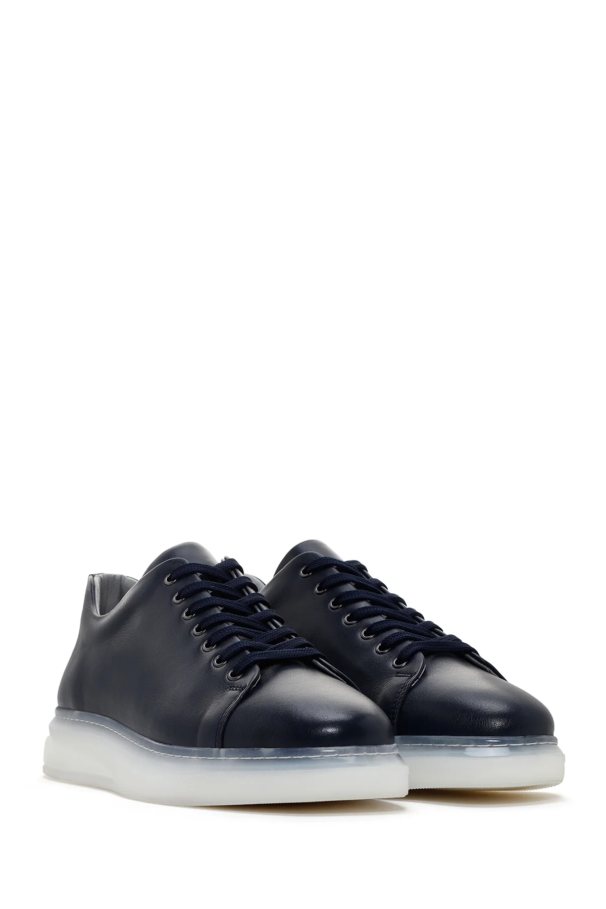 Erkek Lacivert Kalın Tabanlı Bağcıklı Deri Sneaker - Image 3