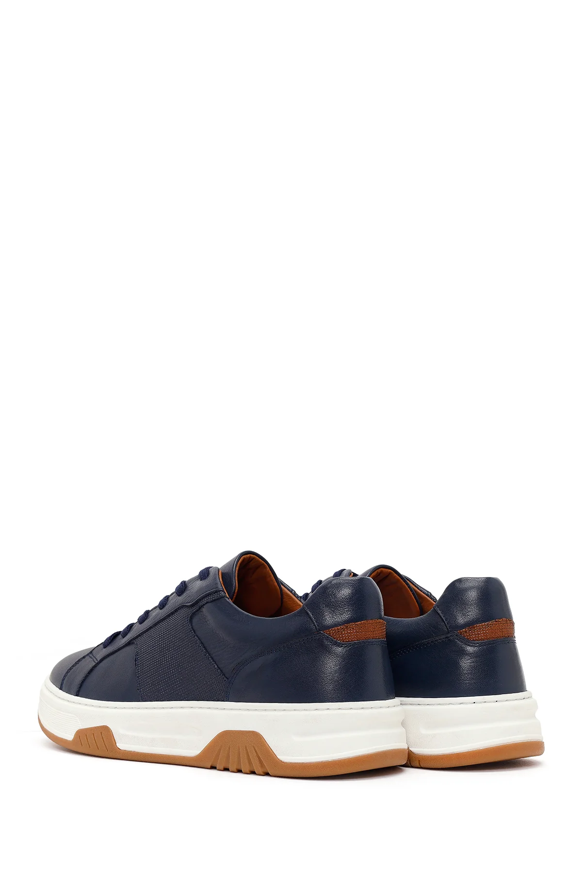 Erkek Lacivert Kalın Tabanlı Bağcıklı Deri Sneaker - Image 6