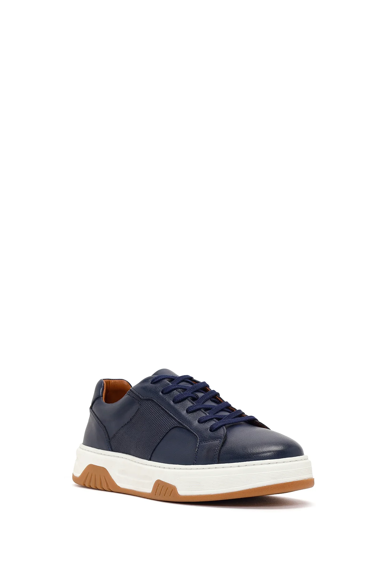 Erkek Lacivert Kalın Tabanlı Bağcıklı Deri Sneaker - Image 7