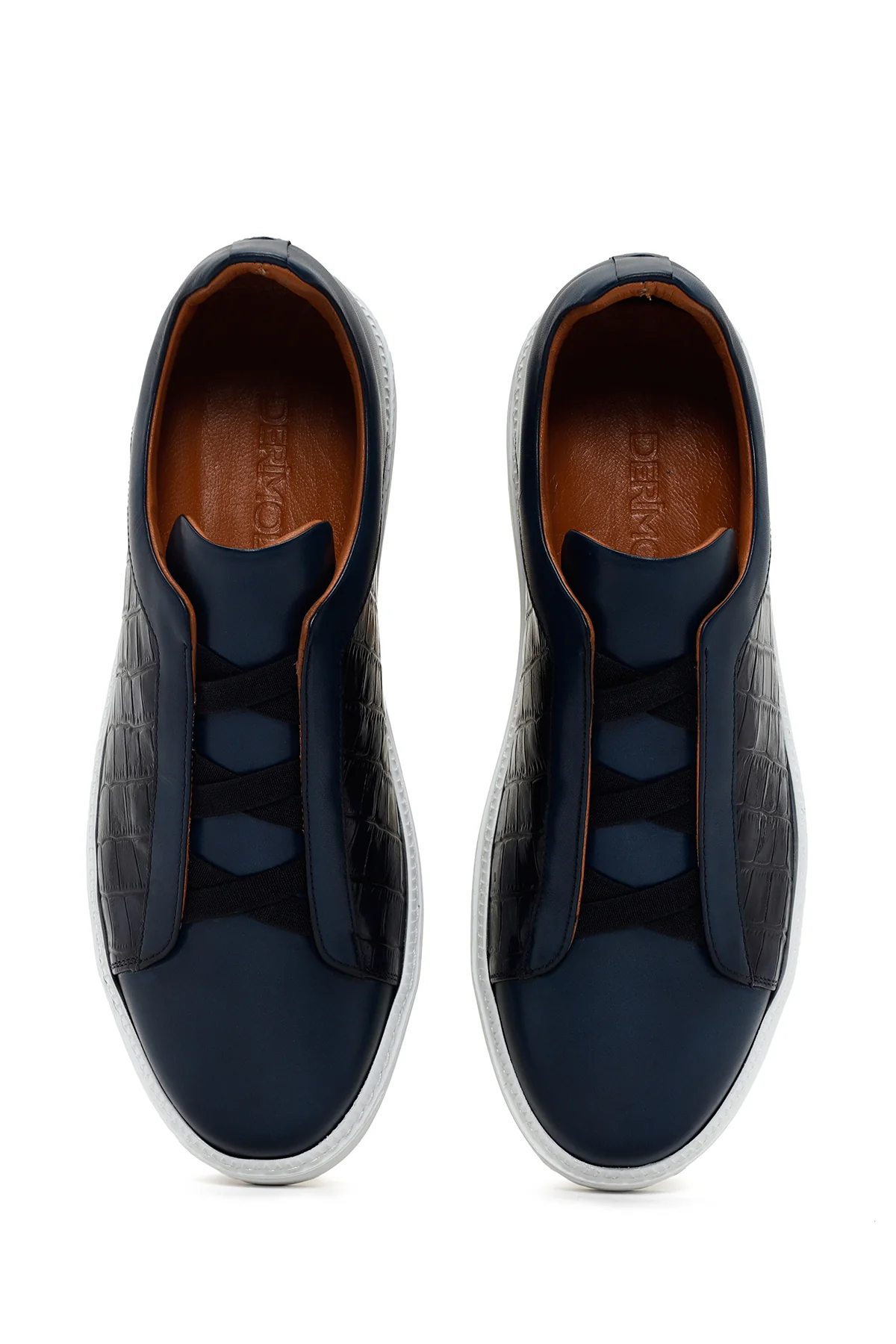 Erkek Lacivert Kroko Deri Sneaker - Image 6