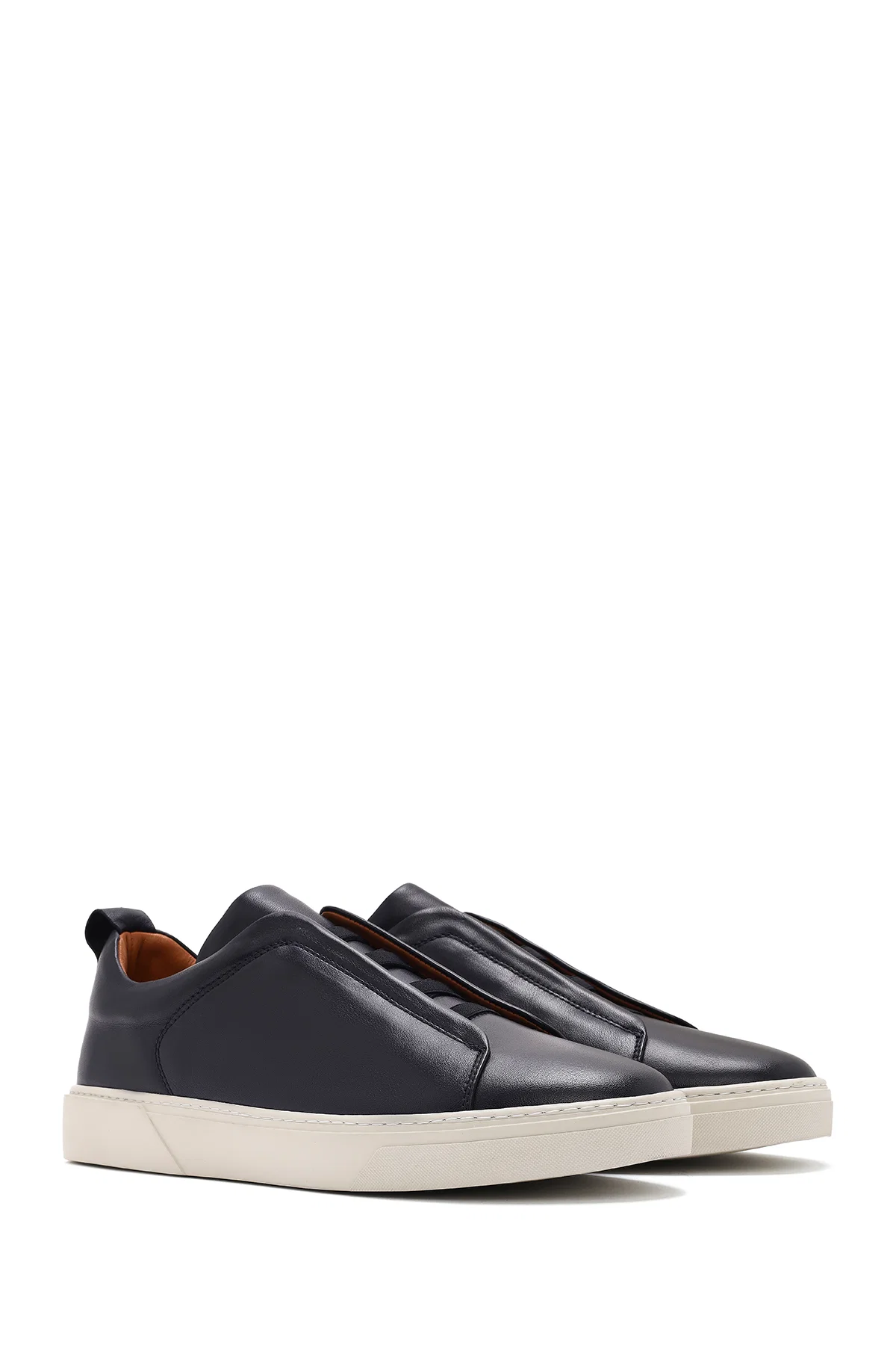 Erkek Lacivert Lastikli Deri Sneaker - Image 3