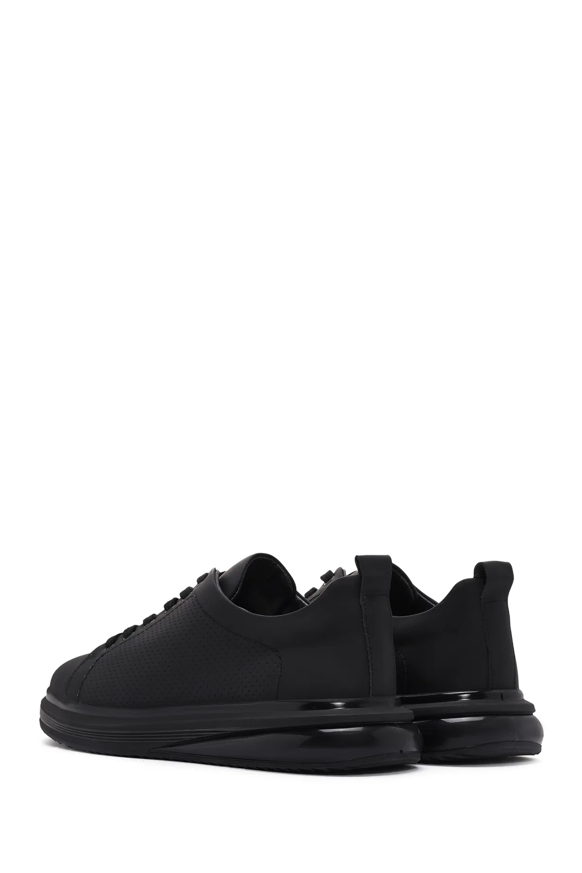 Erkek Siyah Bağcıklı Delikli Deri Sneaker - Image 5