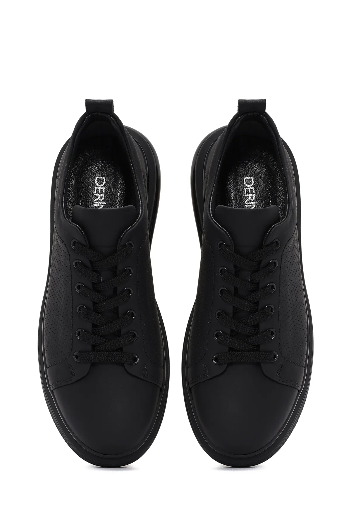 Erkek Siyah Bağcıklı Delikli Deri Sneaker - Image 7