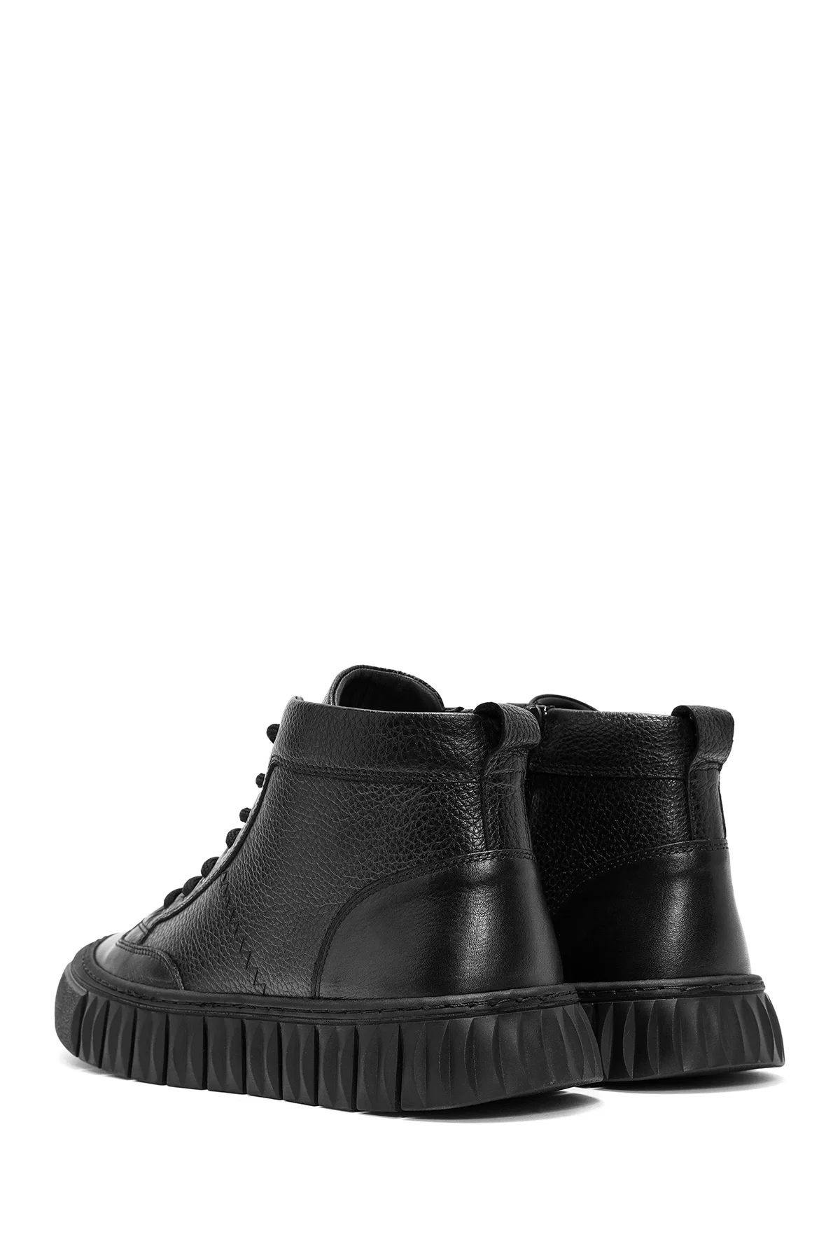 Erkek Siyah Bağcıklı Deri Bilekli Sneaker - Image 6