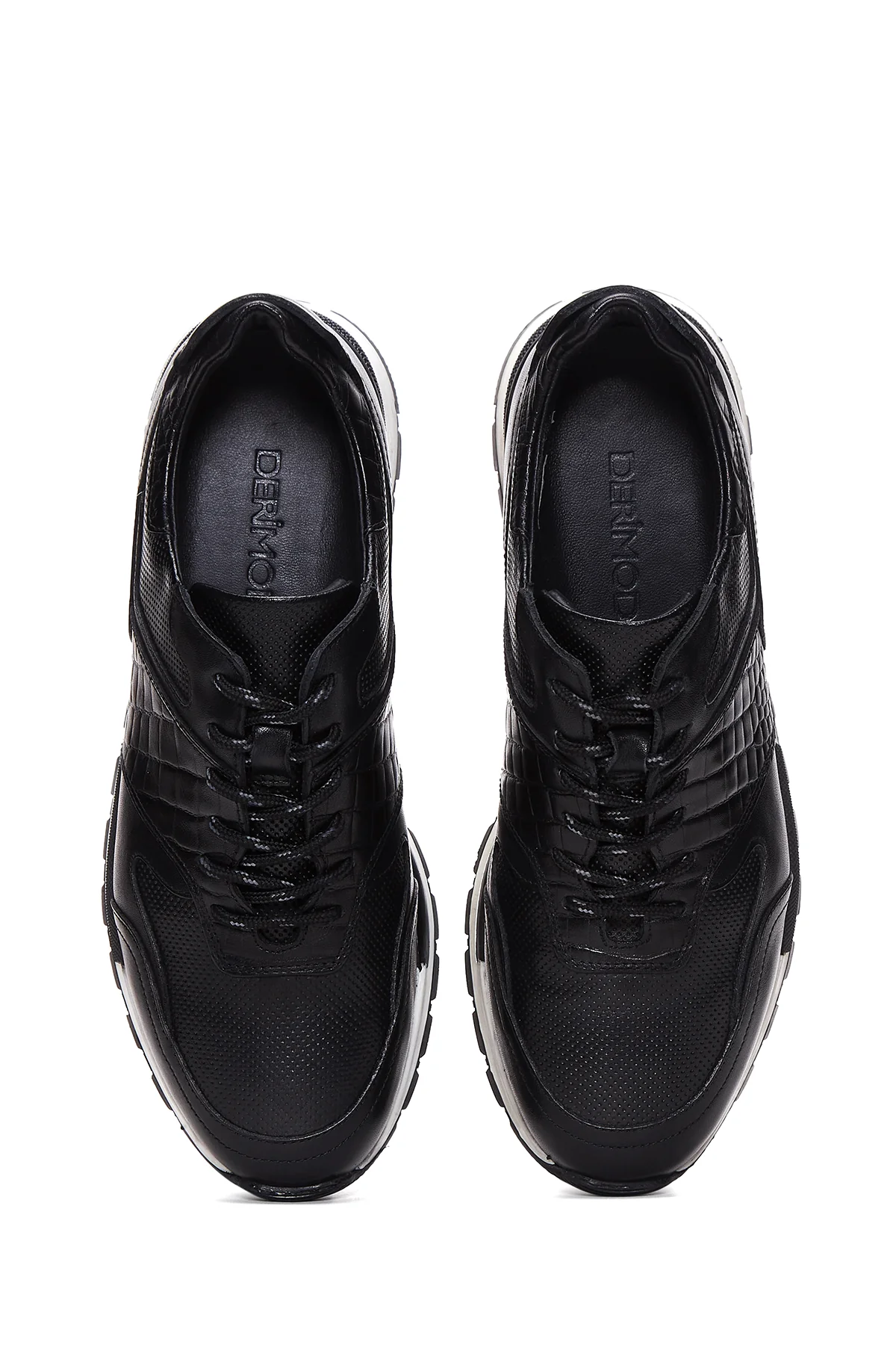 Erkek Siyah Bağcıklı Deri Casual Sneaker - Image 6