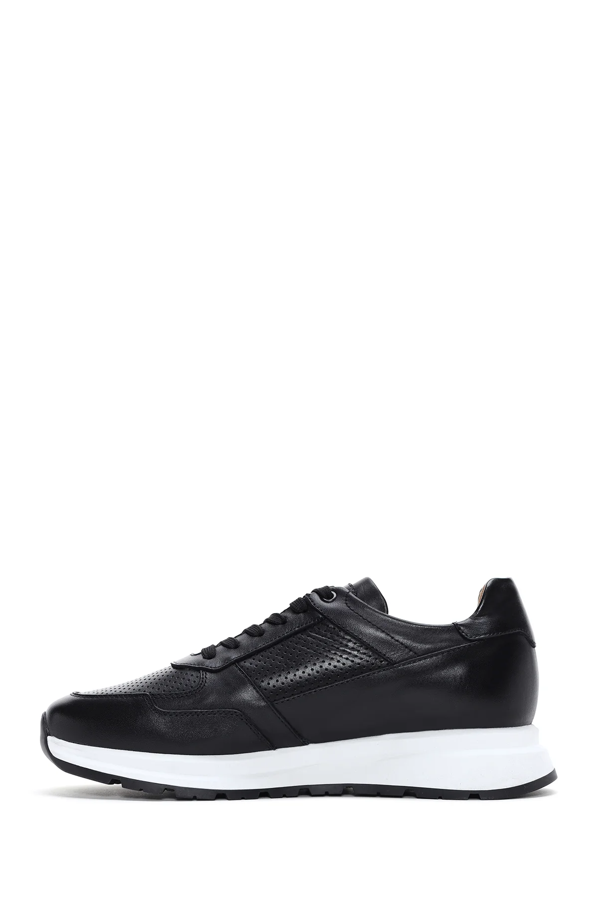 Erkek Siyah Bağcıklı Deri Casual Sneaker - Image 2