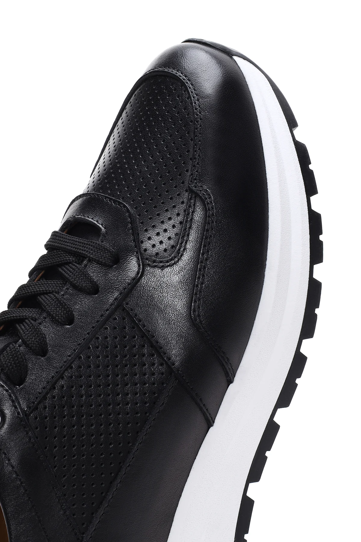 Erkek Siyah Bağcıklı Deri Casual Sneaker - Image 9