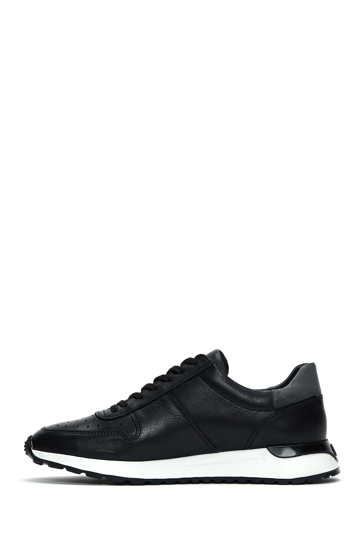 Erkek Siyah Bağcıklı Deri Casual Sneaker - Image 2
