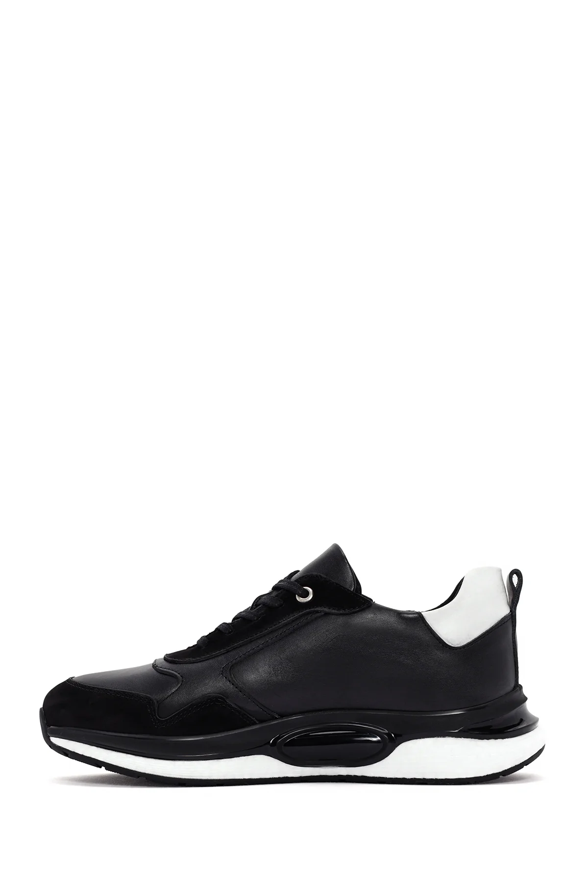 Erkek Siyah Bağcıklı Deri Casual Sneaker - Image 2