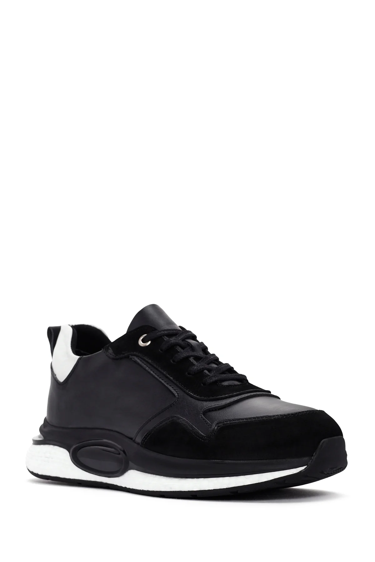 Erkek Siyah Bağcıklı Deri Casual Sneaker - Image 6