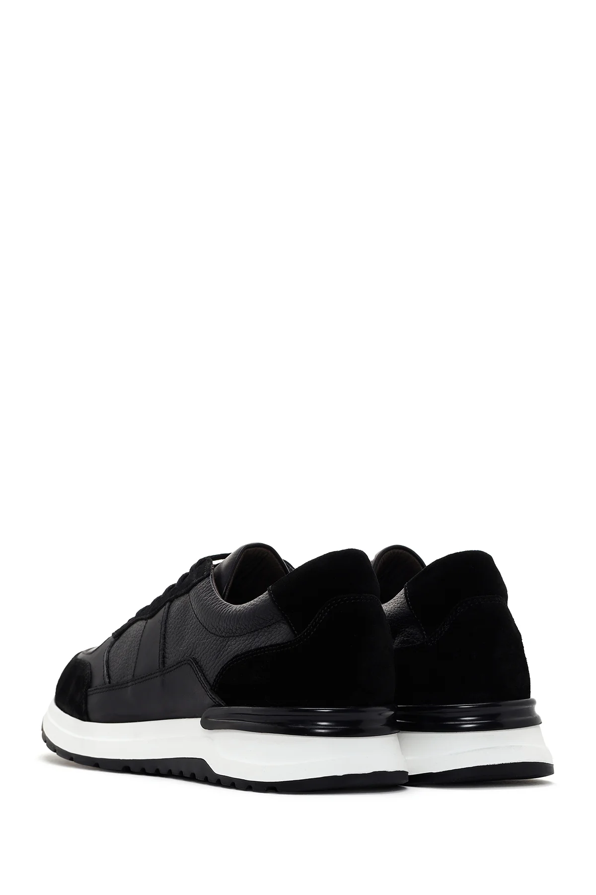 Erkek Siyah Bağcıklı Deri Casual Sneaker - Image 5