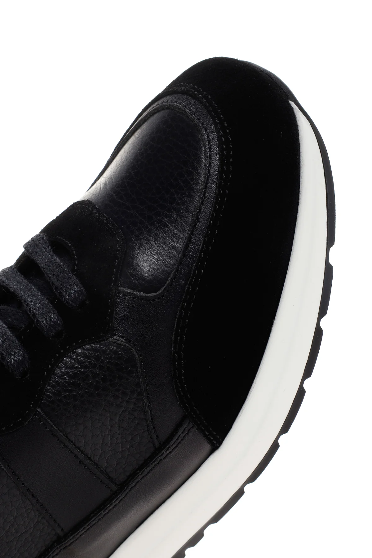 Erkek Siyah Bağcıklı Deri Casual Sneaker - Image 9
