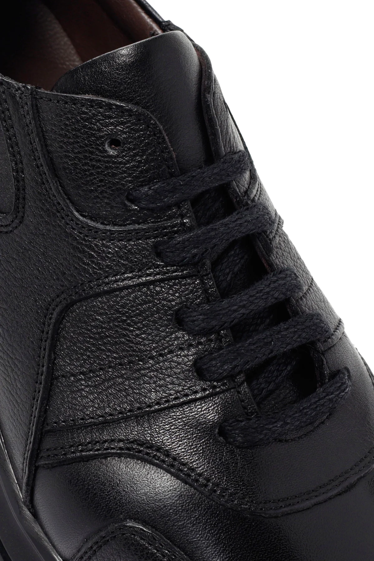 Erkek Siyah Bağcıklı Deri Casual Sneaker - Image 10