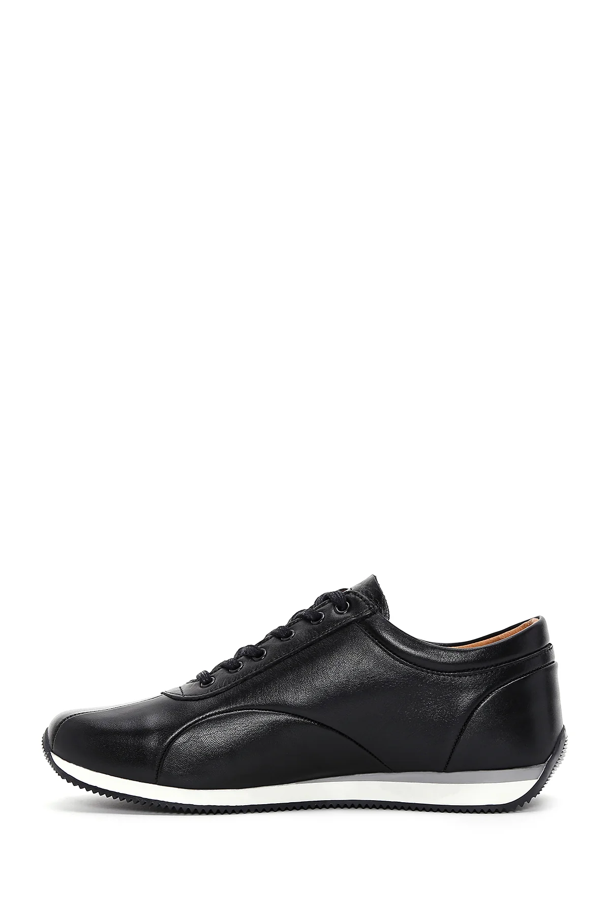 Erkek Siyah Bağcıklı Deri Casual Sneaker - Image 2