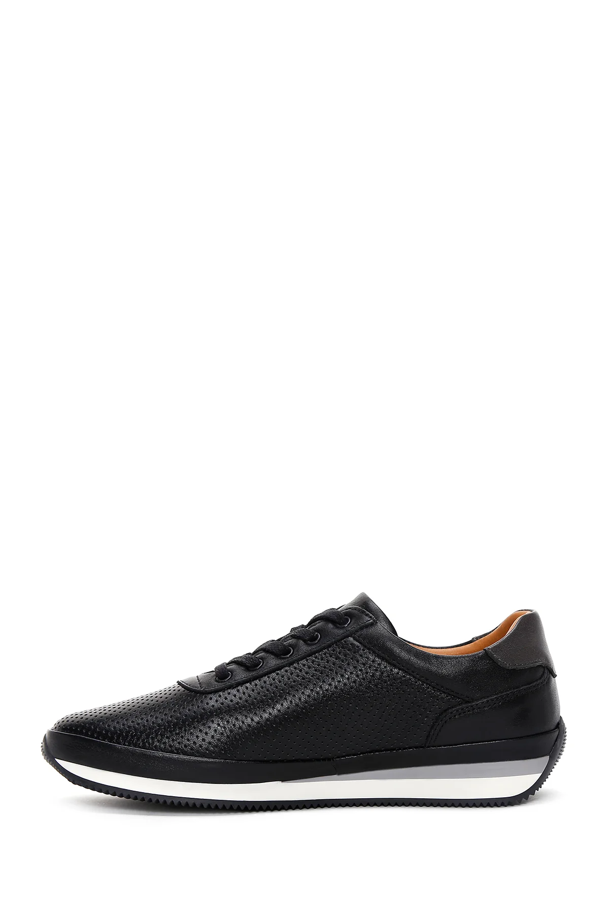 Erkek Siyah Bağcıklı Deri Casual Sneaker - Image 2