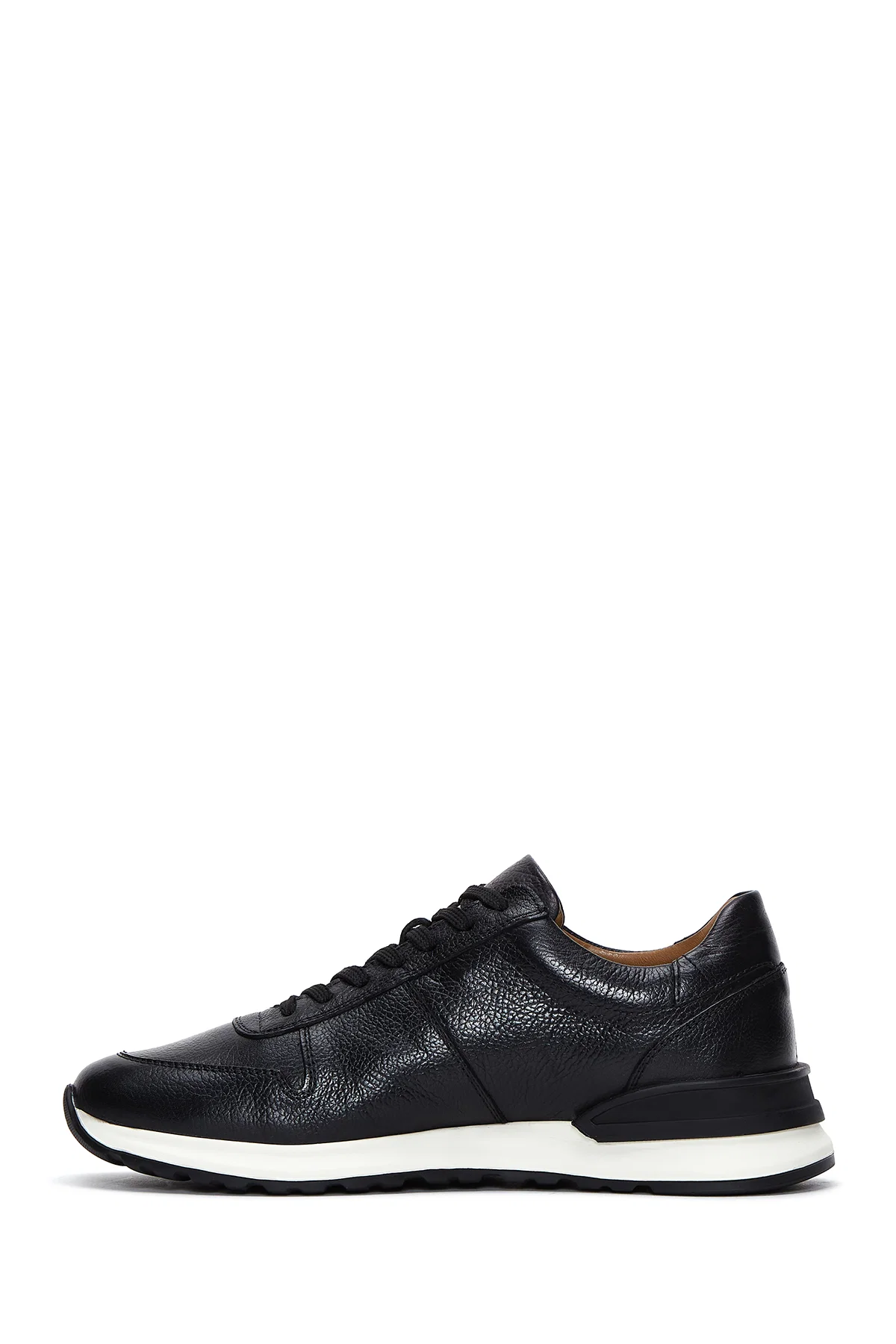 Erkek Siyah Bağcıklı Deri Casual Sneaker - Image 2