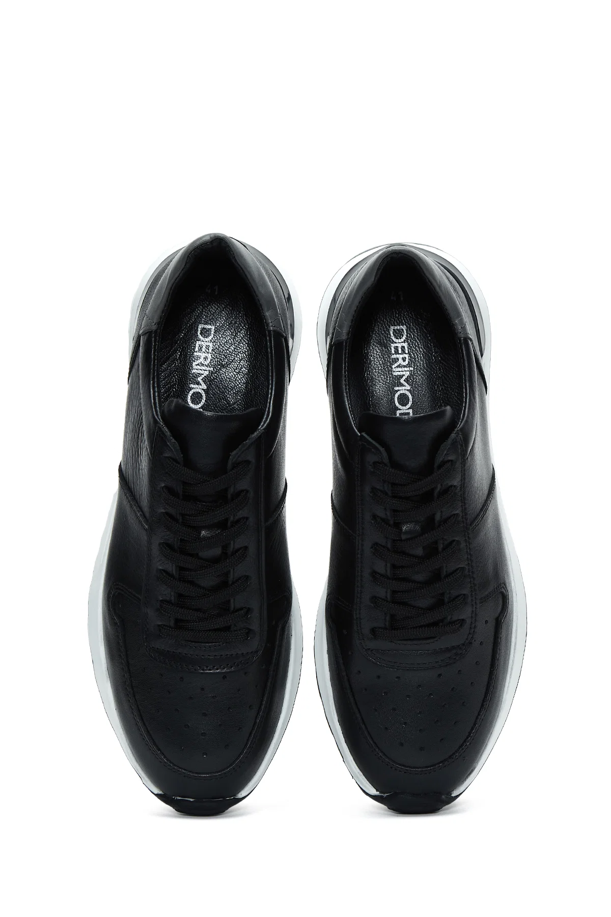 Erkek Siyah Bağcıklı Deri Casual Sneaker - Image 6