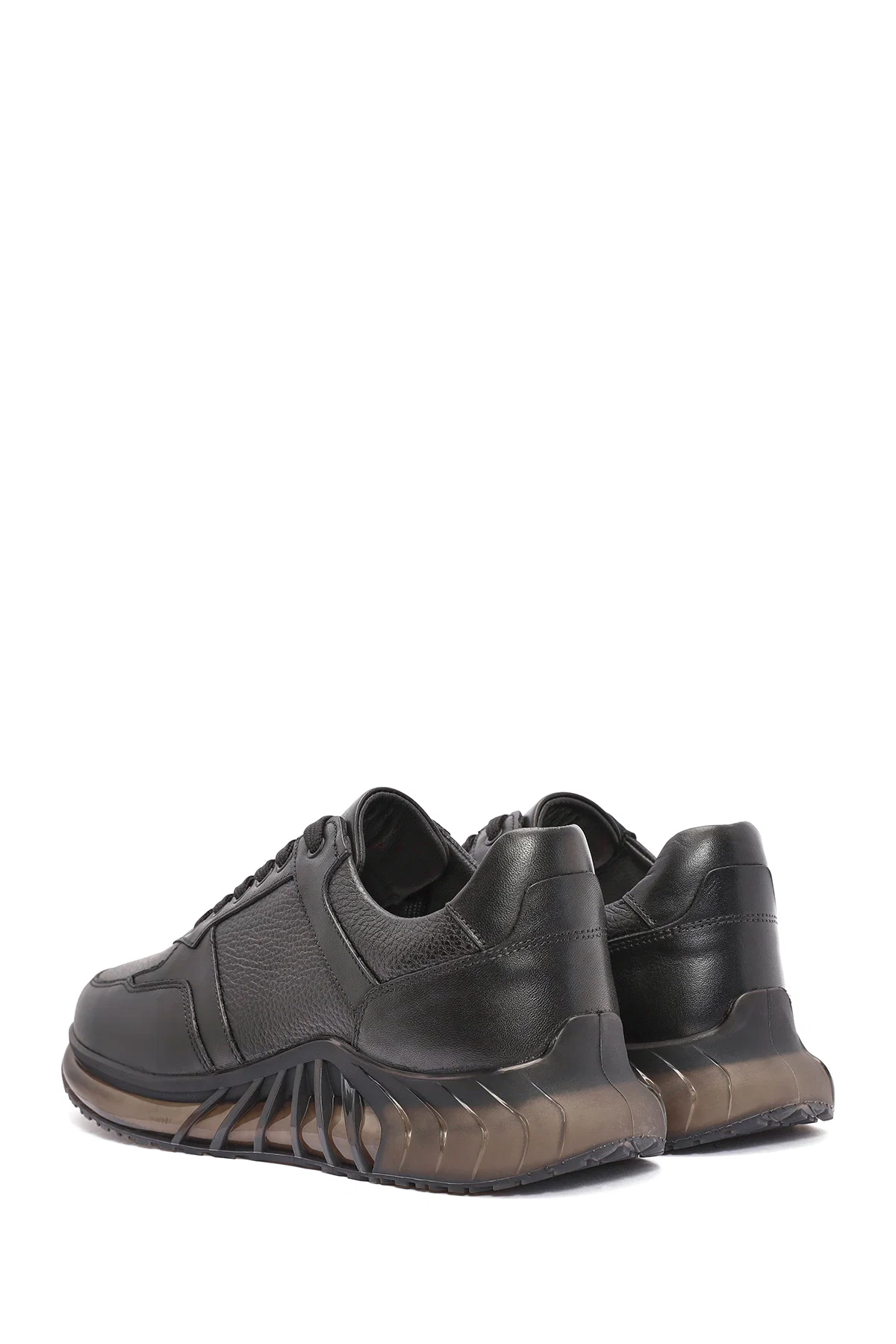 Erkek Siyah Bağcıklı Deri Casual Sneaker - Image 5