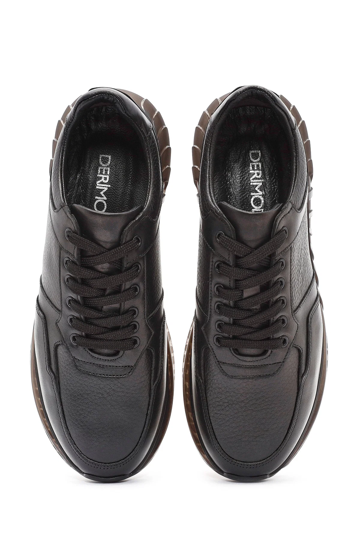 Erkek Siyah Bağcıklı Deri Casual Sneaker - Image 6
