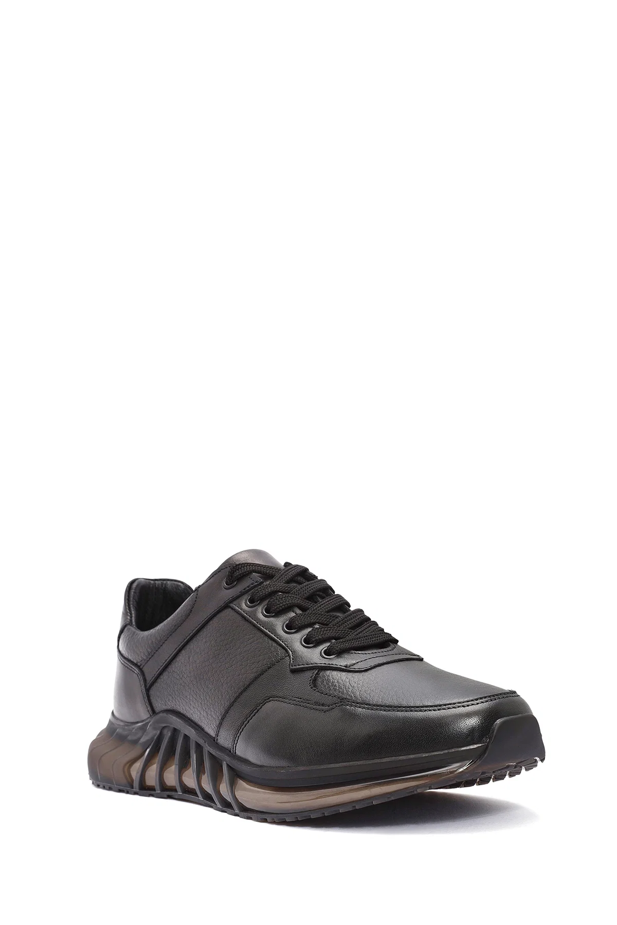 Erkek Siyah Bağcıklı Deri Casual Sneaker - Image 7