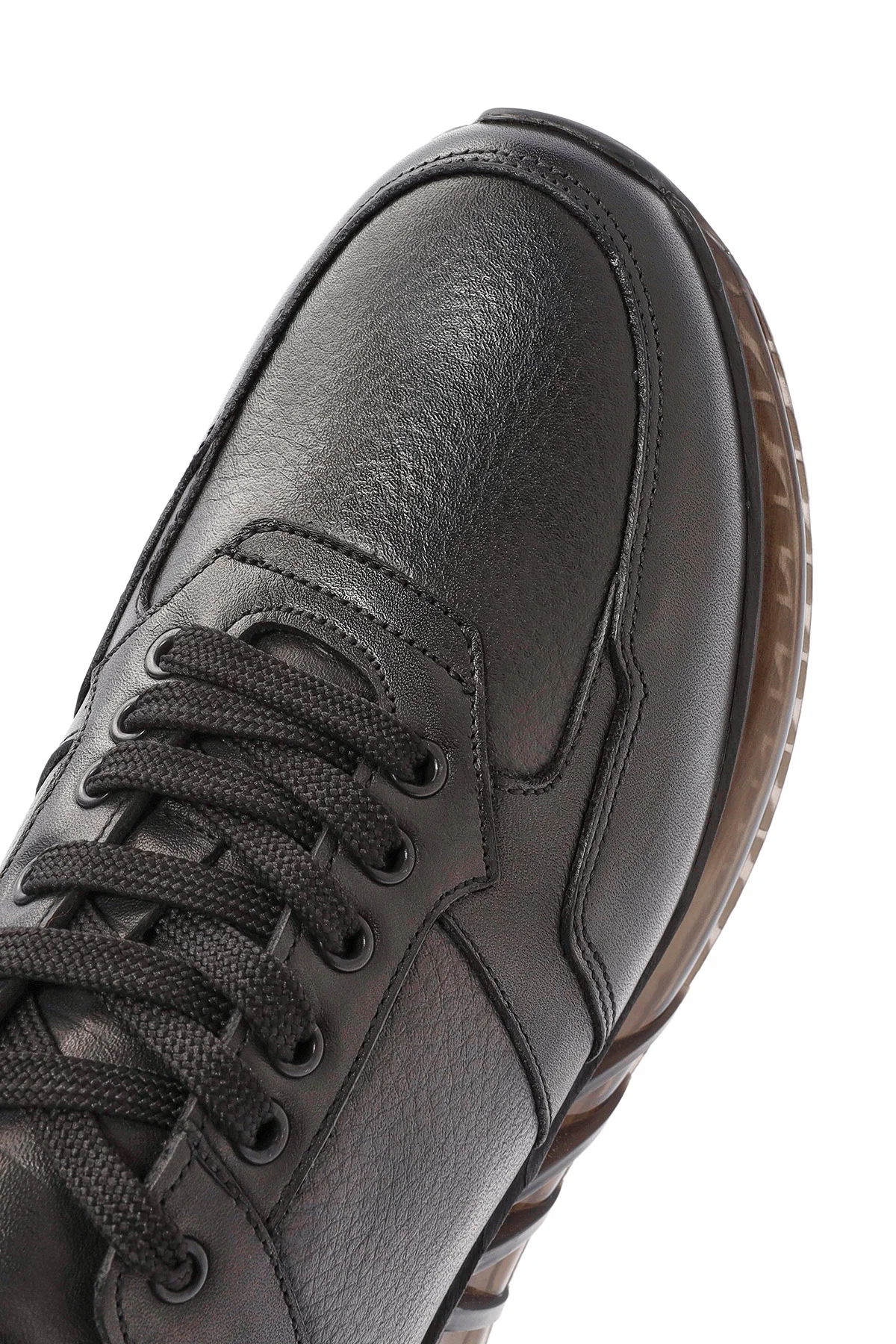 Erkek Siyah Bağcıklı Deri Casual Sneaker - Image 9