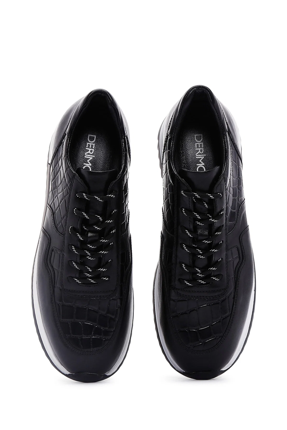 Erkek Siyah Bağcıklı Deri Casual Sneaker - Image 6