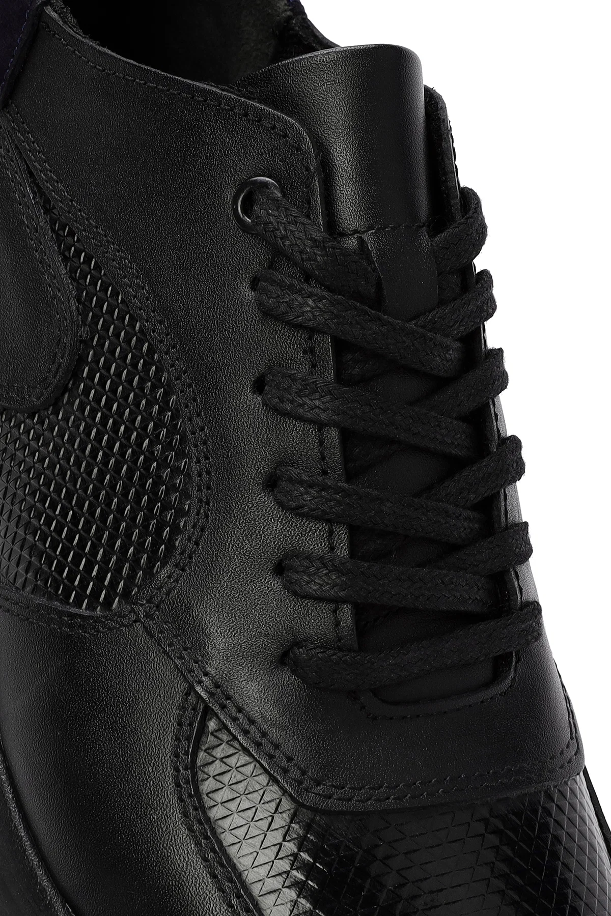 Erkek Siyah Bağcıklı Deri Casual Sneaker - Image 10