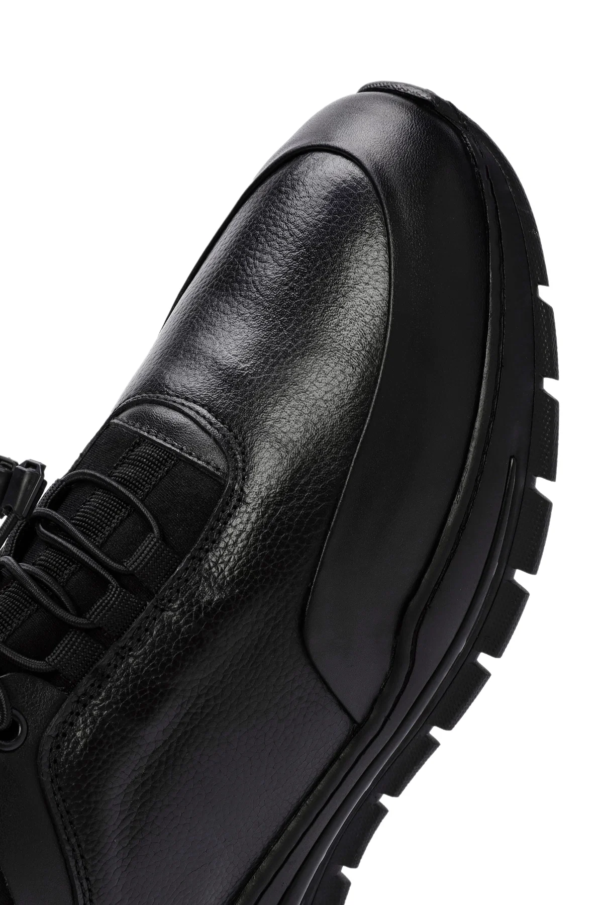 Erkek Siyah Bağcıklı Deri Casual Sneaker - Image 10