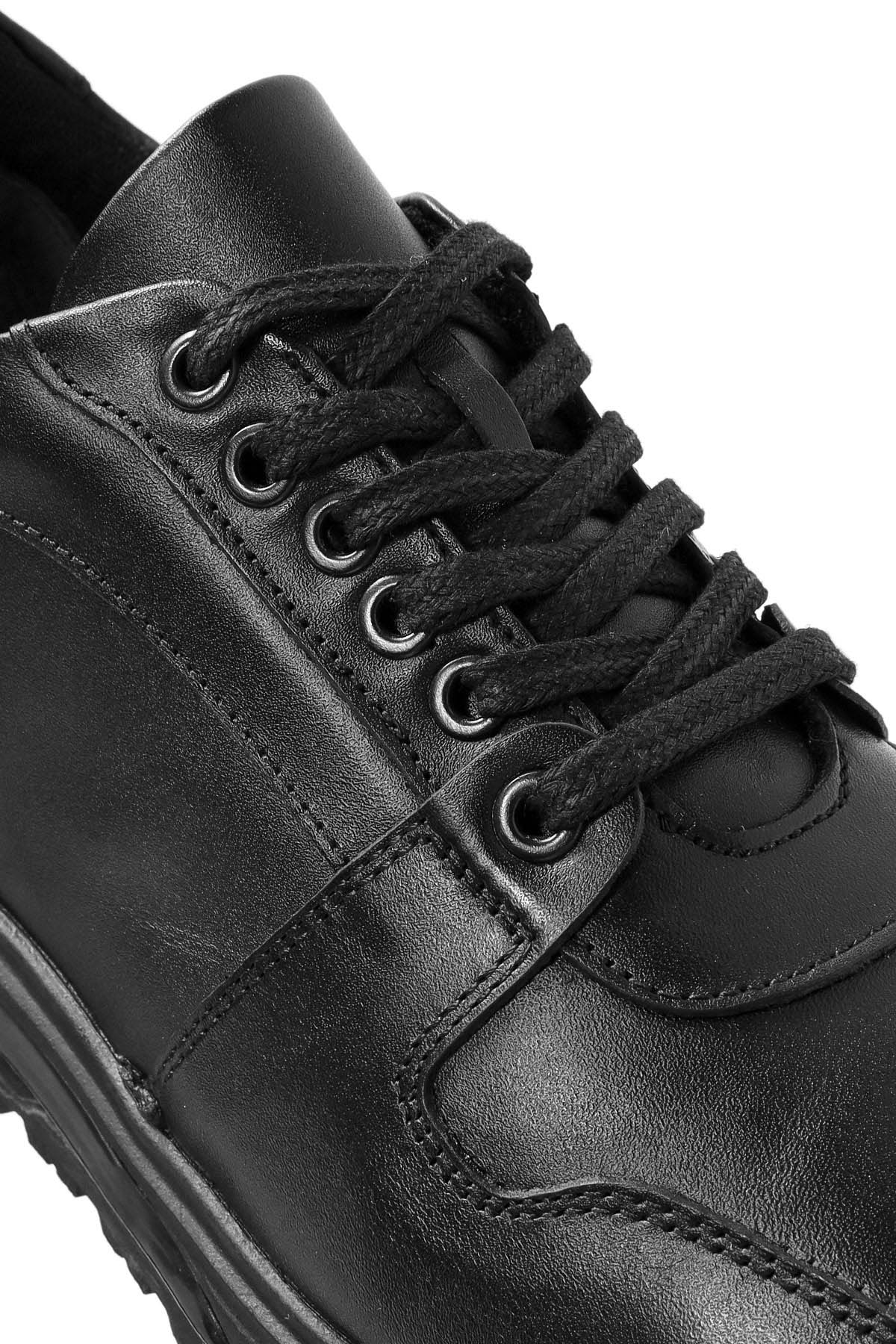 Erkek Siyah Bağcıklı Deri Casual Sneaker - Image 10