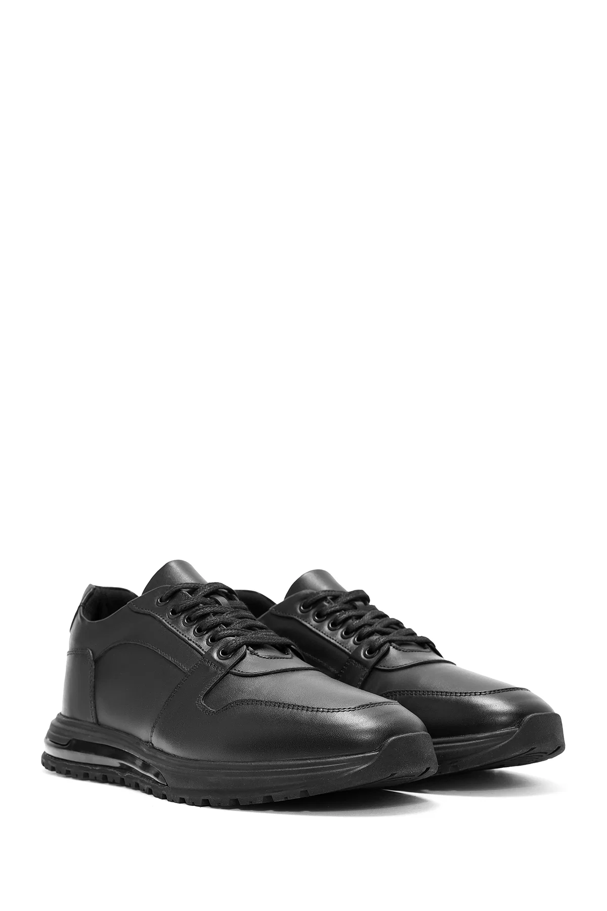 Erkek Siyah Bağcıklı Deri Casual Sneaker - Image 3