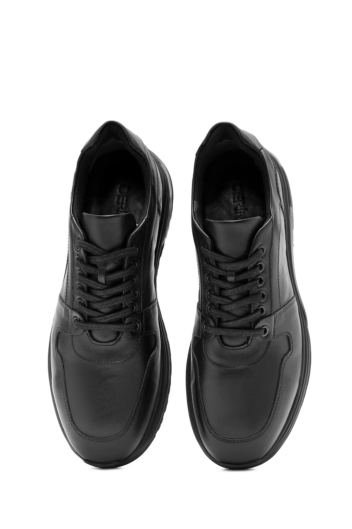 Erkek Siyah Bağcıklı Deri Casual Sneaker - Image 7