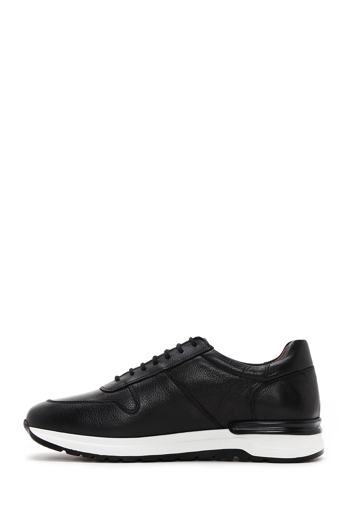 Erkek Siyah Bağcıklı Deri Casual Sneaker - Image 2