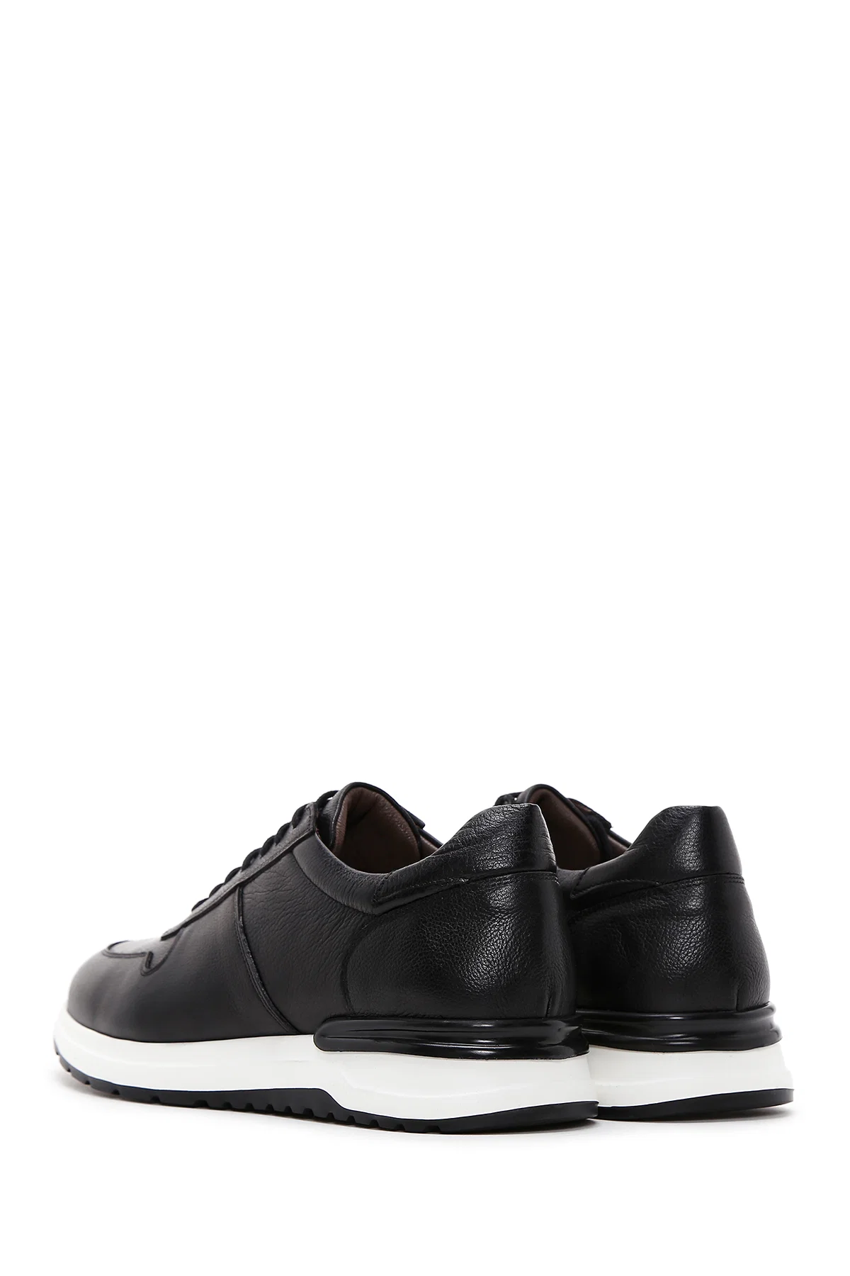 Erkek Siyah Bağcıklı Deri Casual Sneaker - Image 5