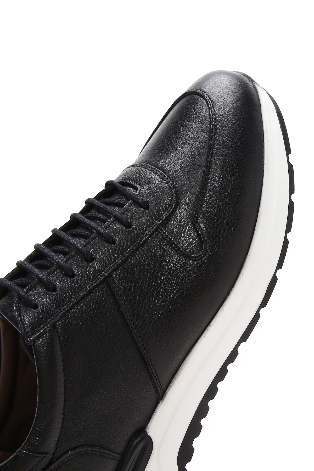 Erkek Siyah Bağcıklı Deri Casual Sneaker - Image 9