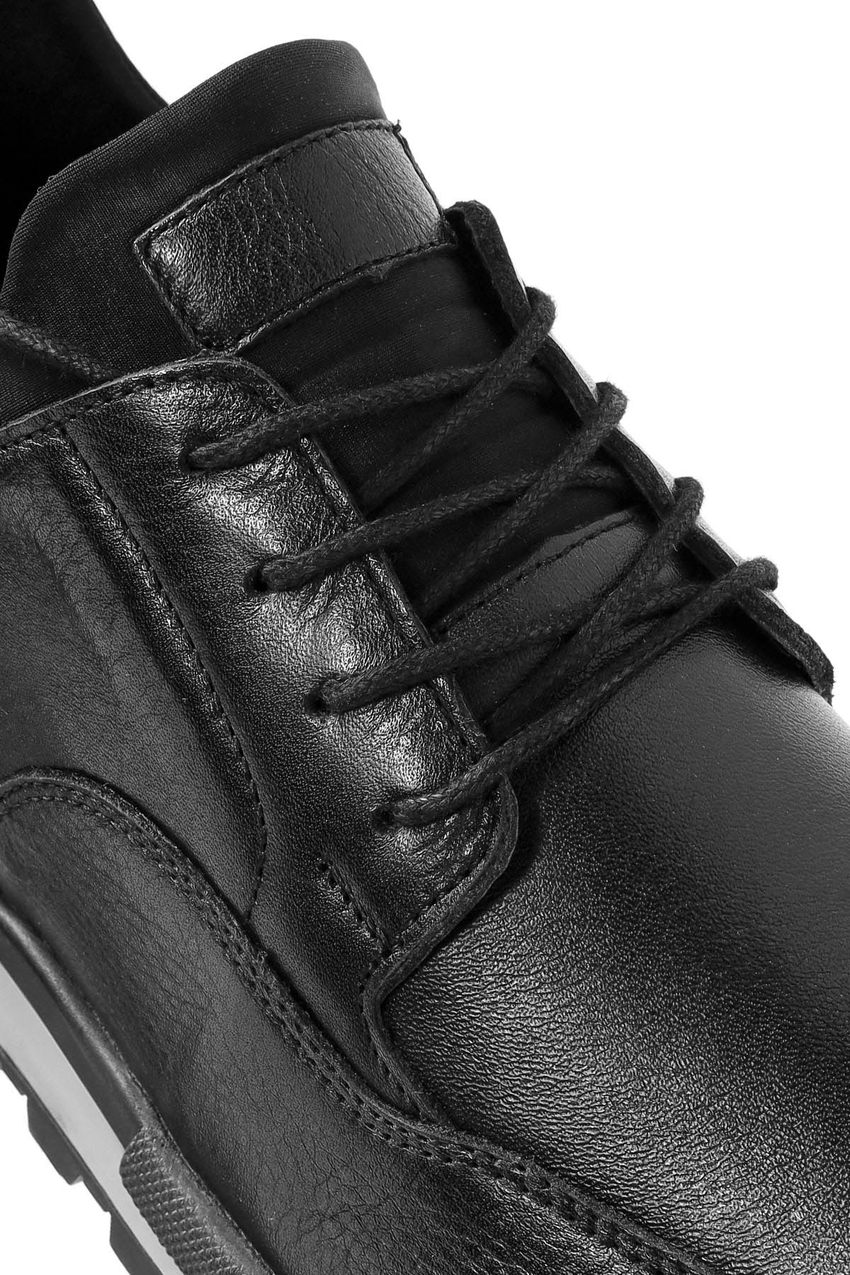 Erkek Siyah Bağcıklı Deri Casual Sneaker - Image 10