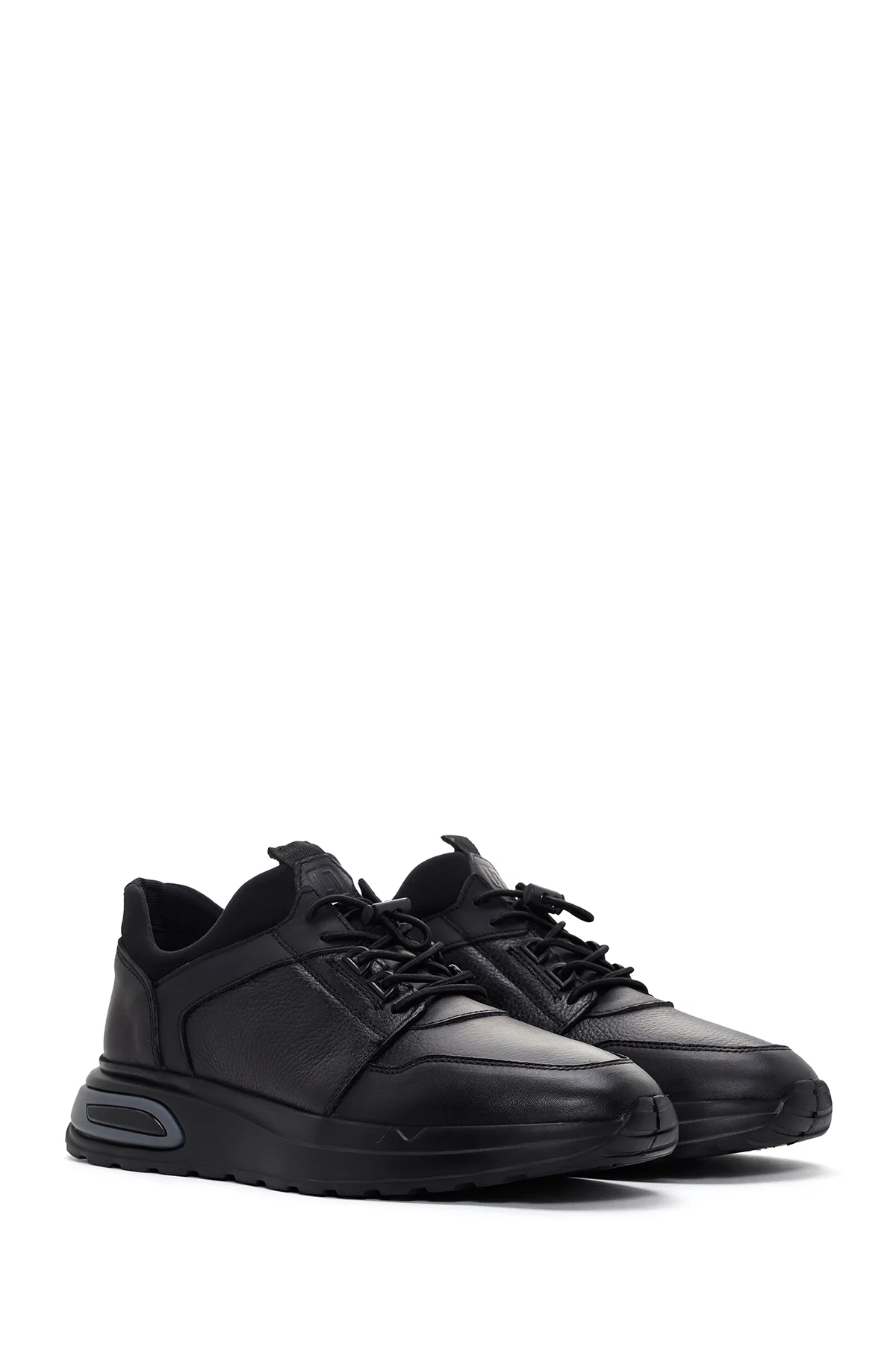 Erkek Siyah Bağcıklı Deri Casual Sneaker - Image 3