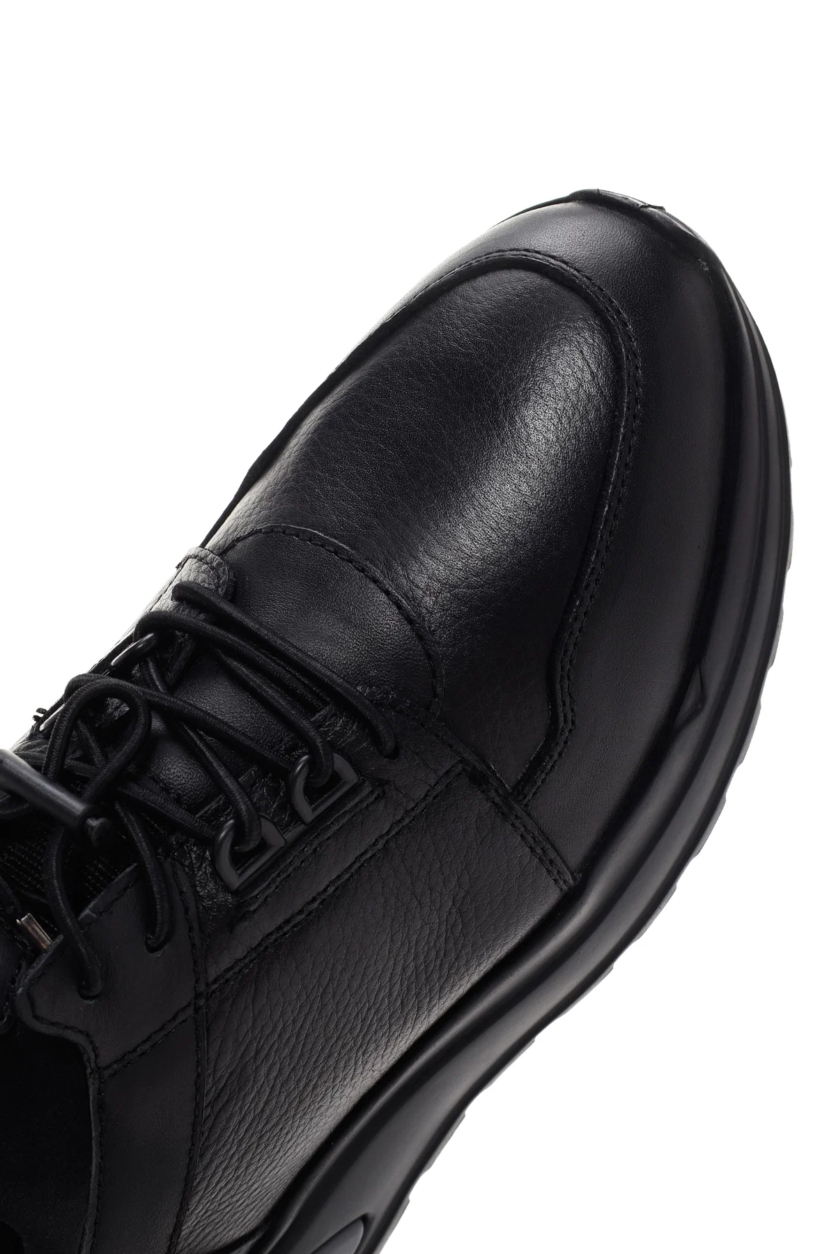Erkek Siyah Bağcıklı Deri Casual Sneaker - Image 9