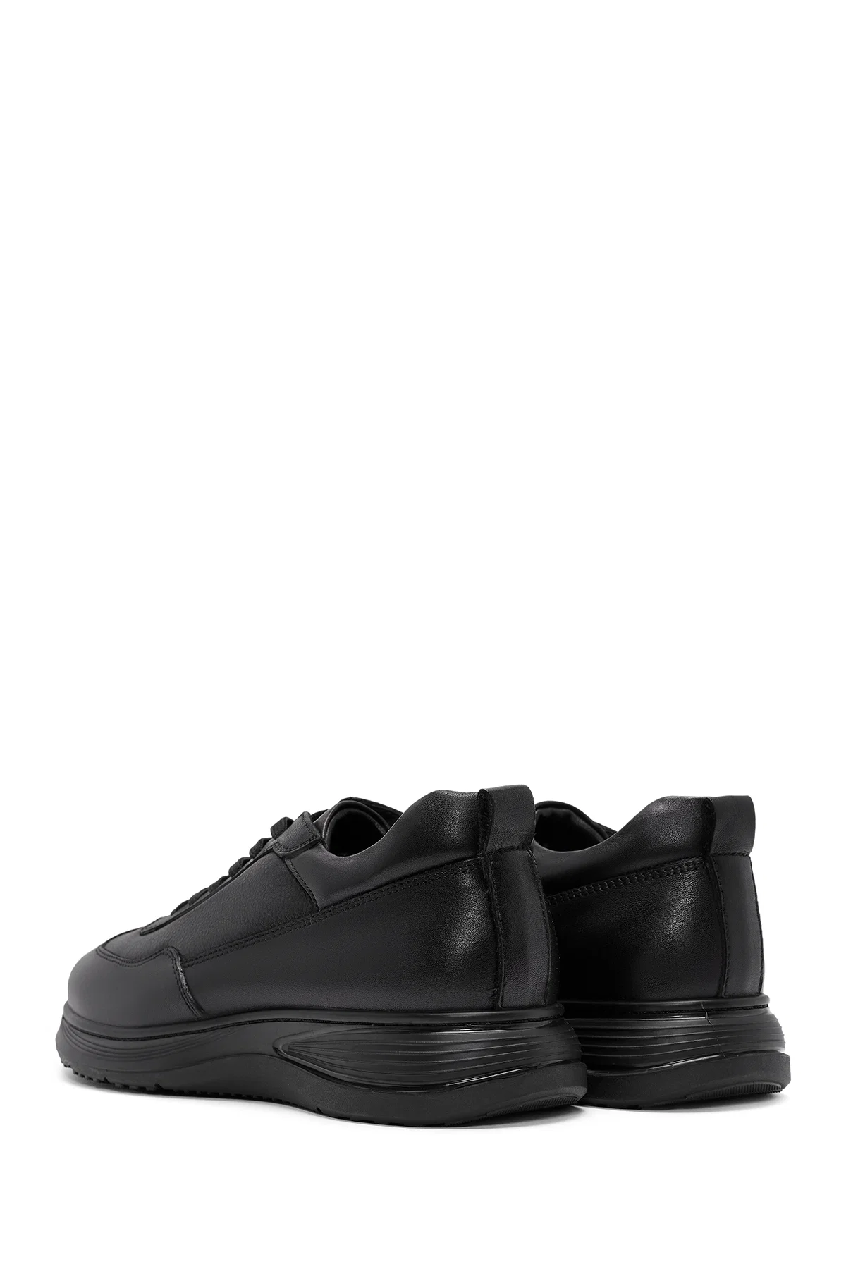 Erkek Siyah Bağcıklı Deri Casual Sneaker - Image 5