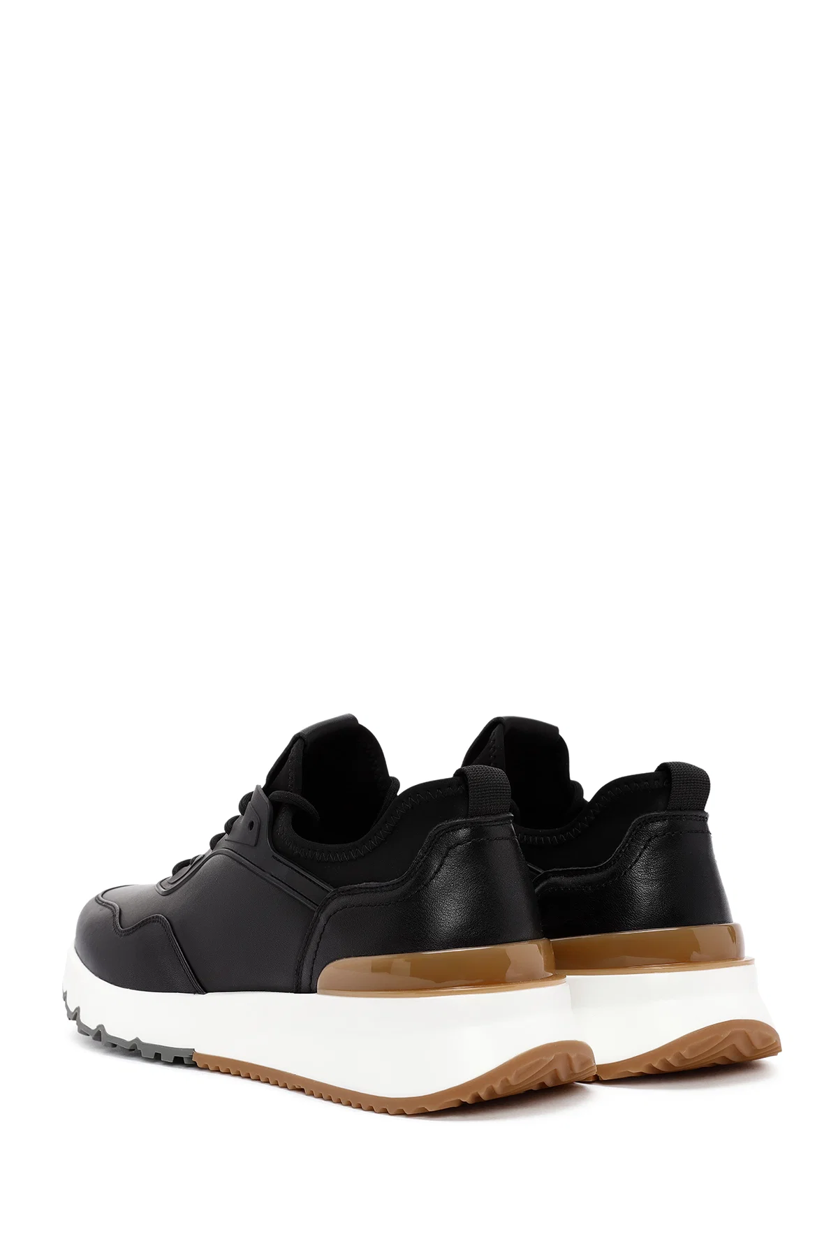 Erkek Siyah Bağcıklı Deri Casual Sneaker - Image 5