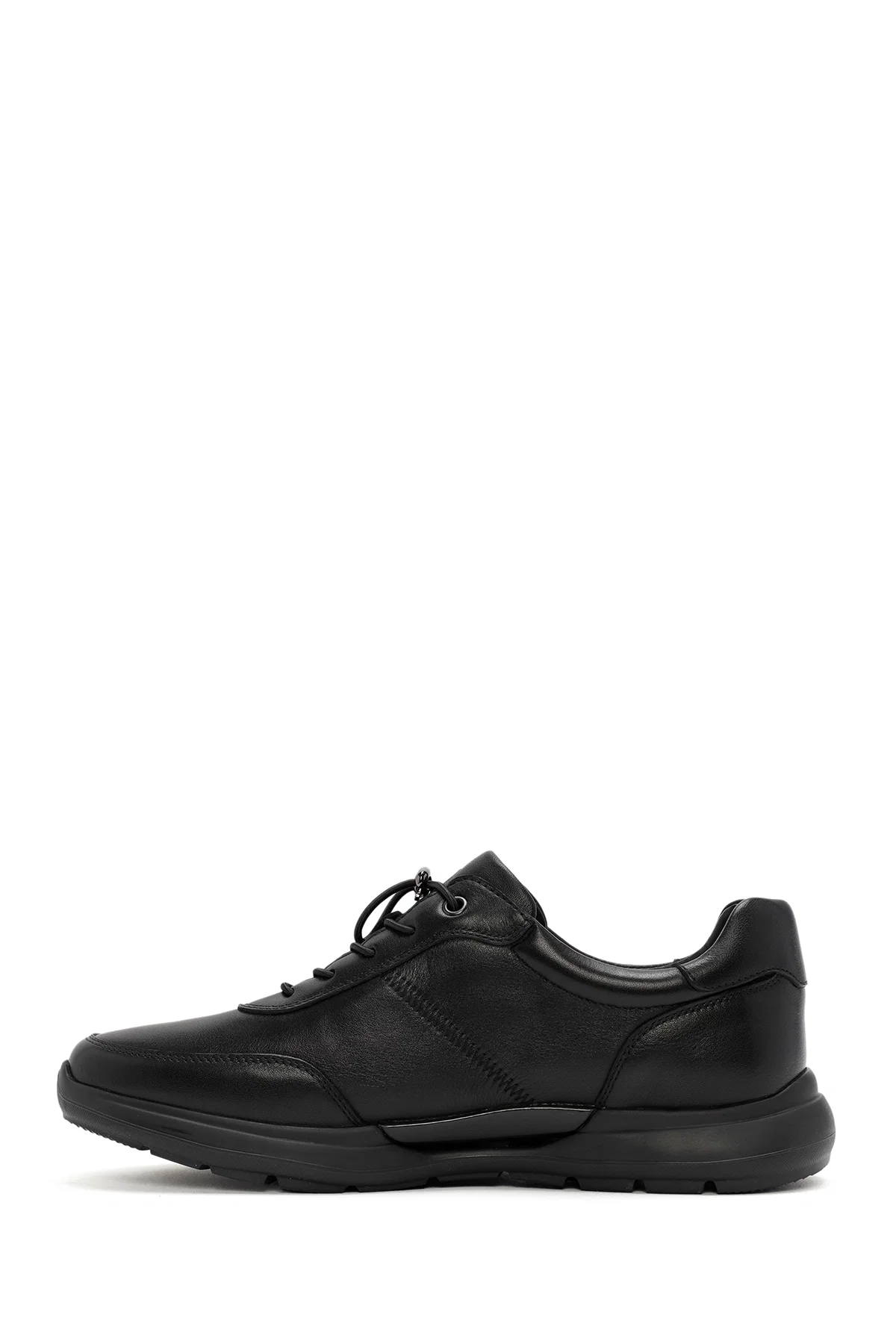 Erkek Siyah Bağcıklı Deri Casual Sneaker - Image 2