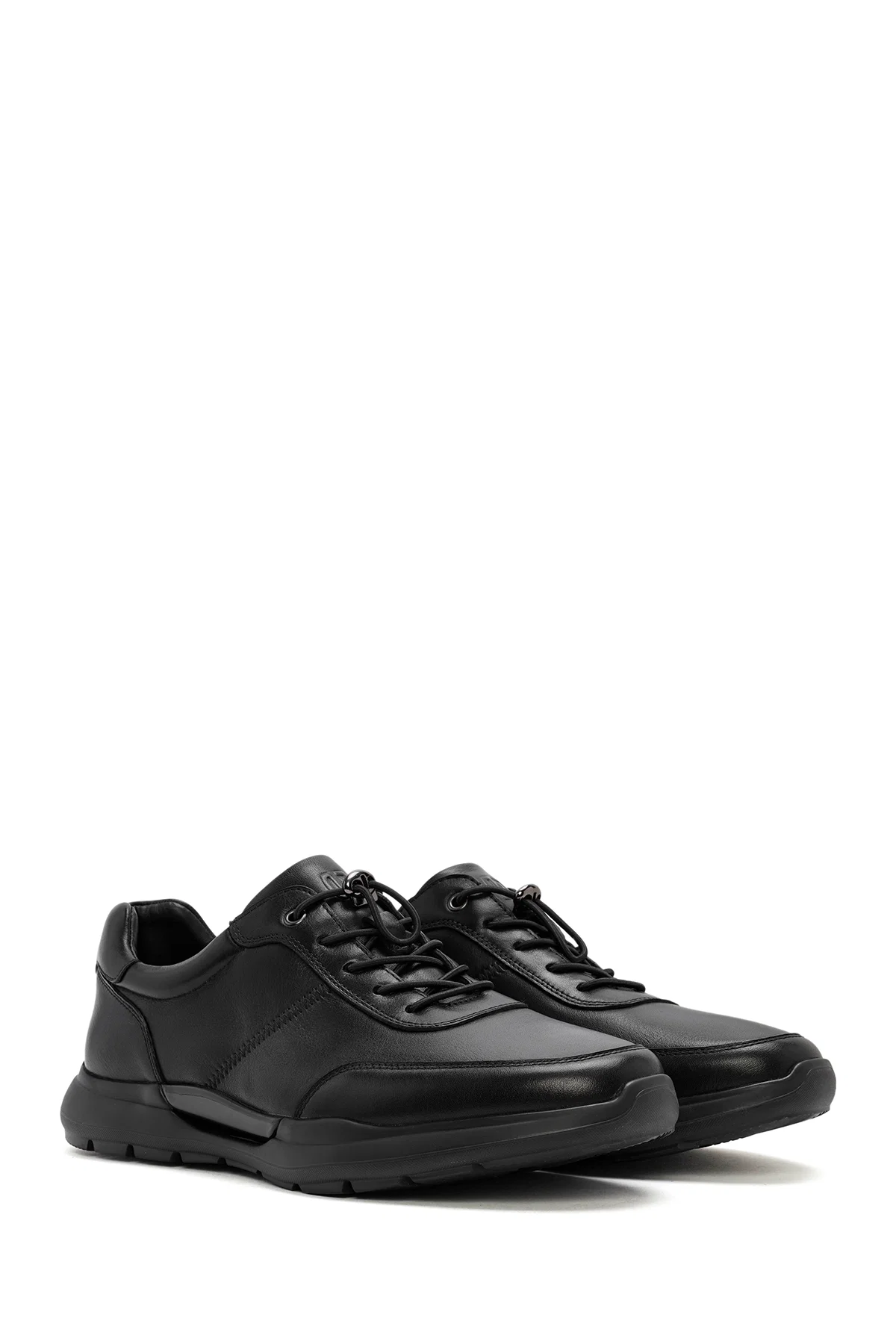 Erkek Siyah Bağcıklı Deri Casual Sneaker - Image 3