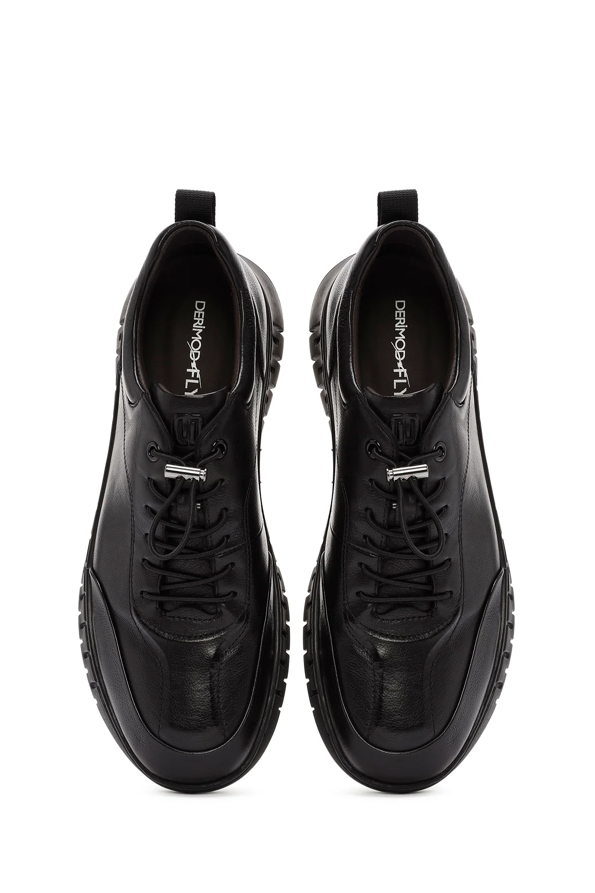 Erkek Siyah Bağcıklı Deri Casual Sneaker - Image 7