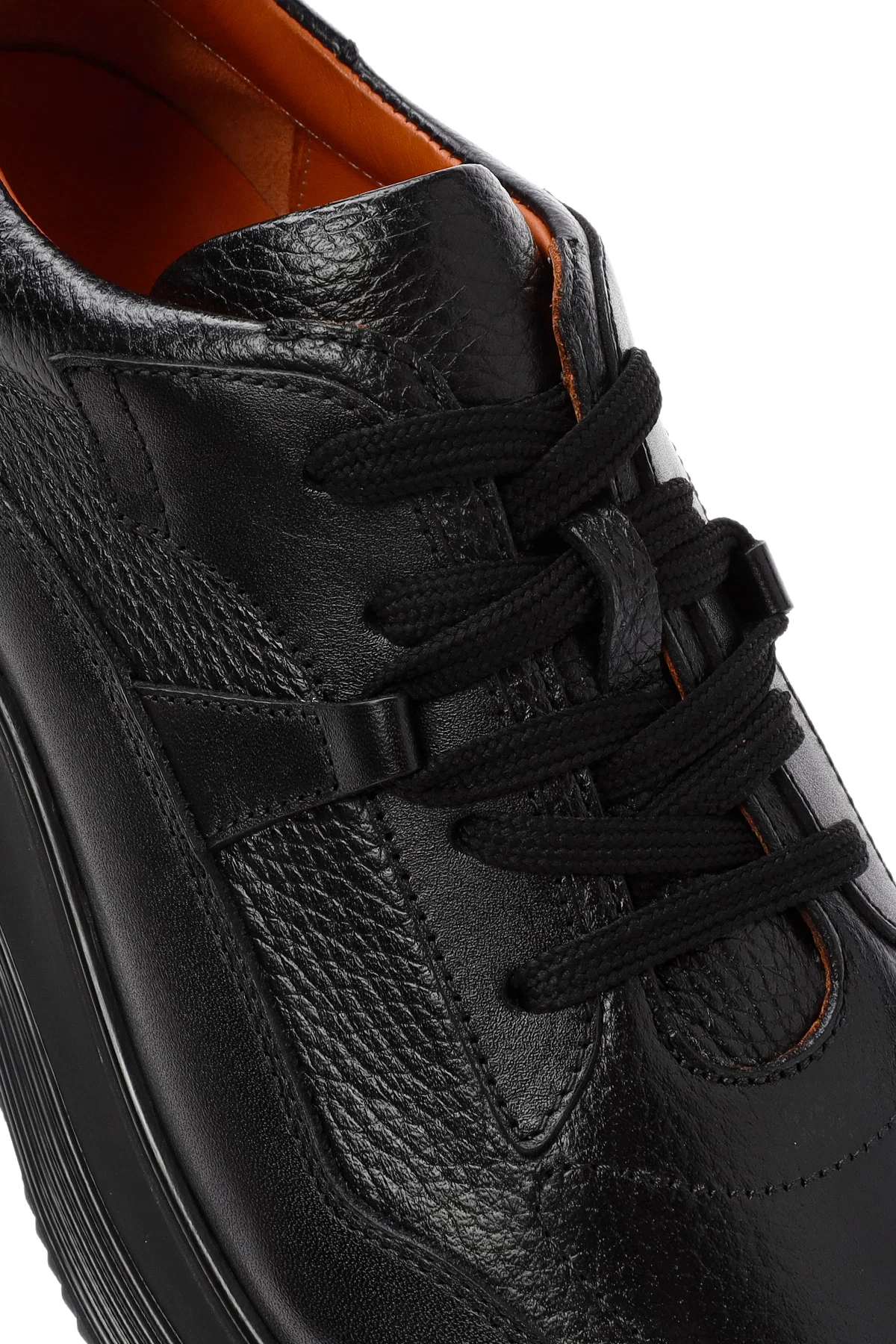 Erkek Siyah Bağcıklı Deri Casual Sneaker - Image 10