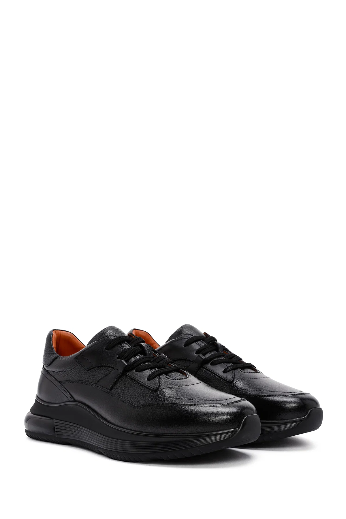 Erkek Siyah Bağcıklı Deri Casual Sneaker - Image 3